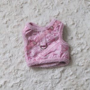 Pink Floral Pattern Fuzzy Pet Harness Small